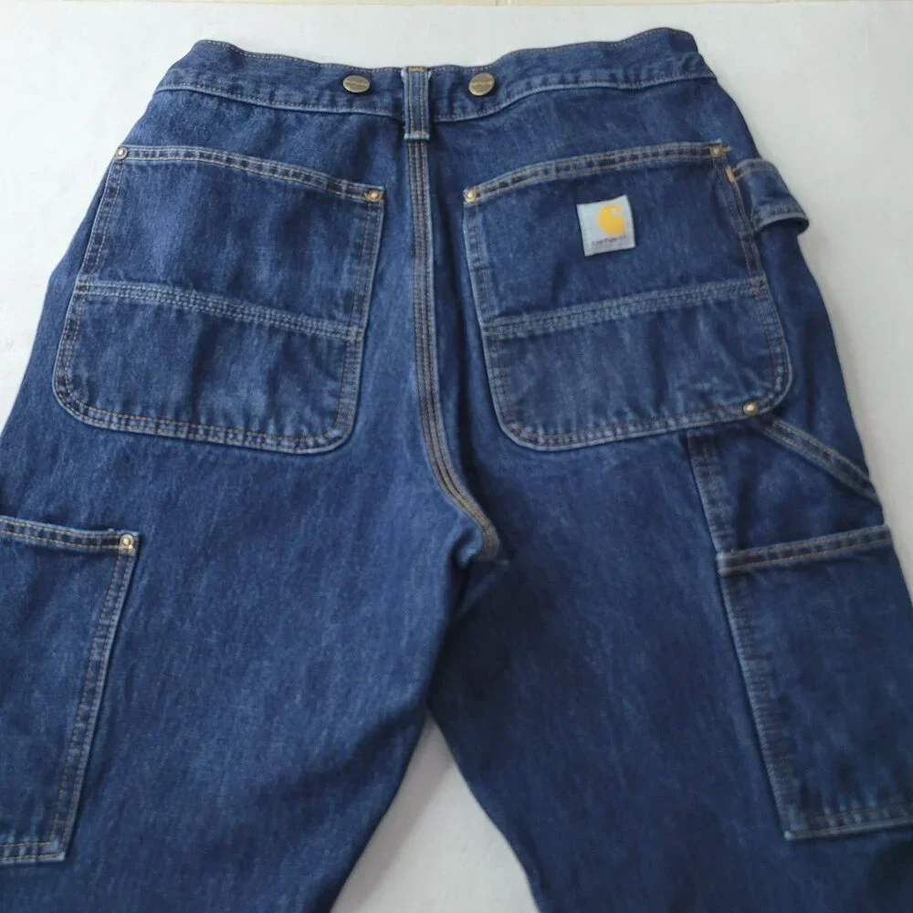 Carhartt Men Double Knee Relaxed Fit Carpenter Blue Denim Logger Jean Size 30X32